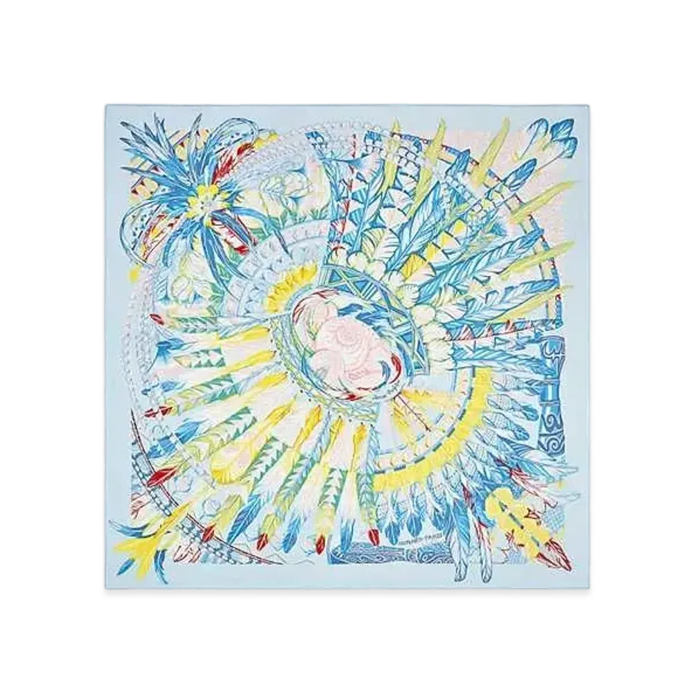 Hermes Danse Pacifique Scarf 90 "Bleu Ciel/Vert/Jaune Vif"