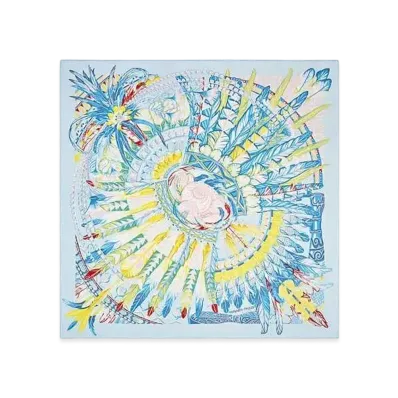 Hermes Danse Pacifique Scarf 90 "Bleu Ciel/Vert/Jaune Vif"
