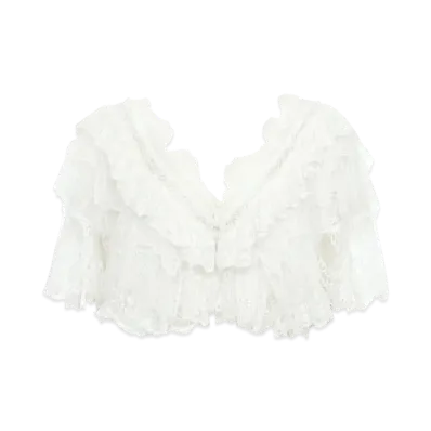 Chloe Heritage V-Neck Lace Top "Pristine White"