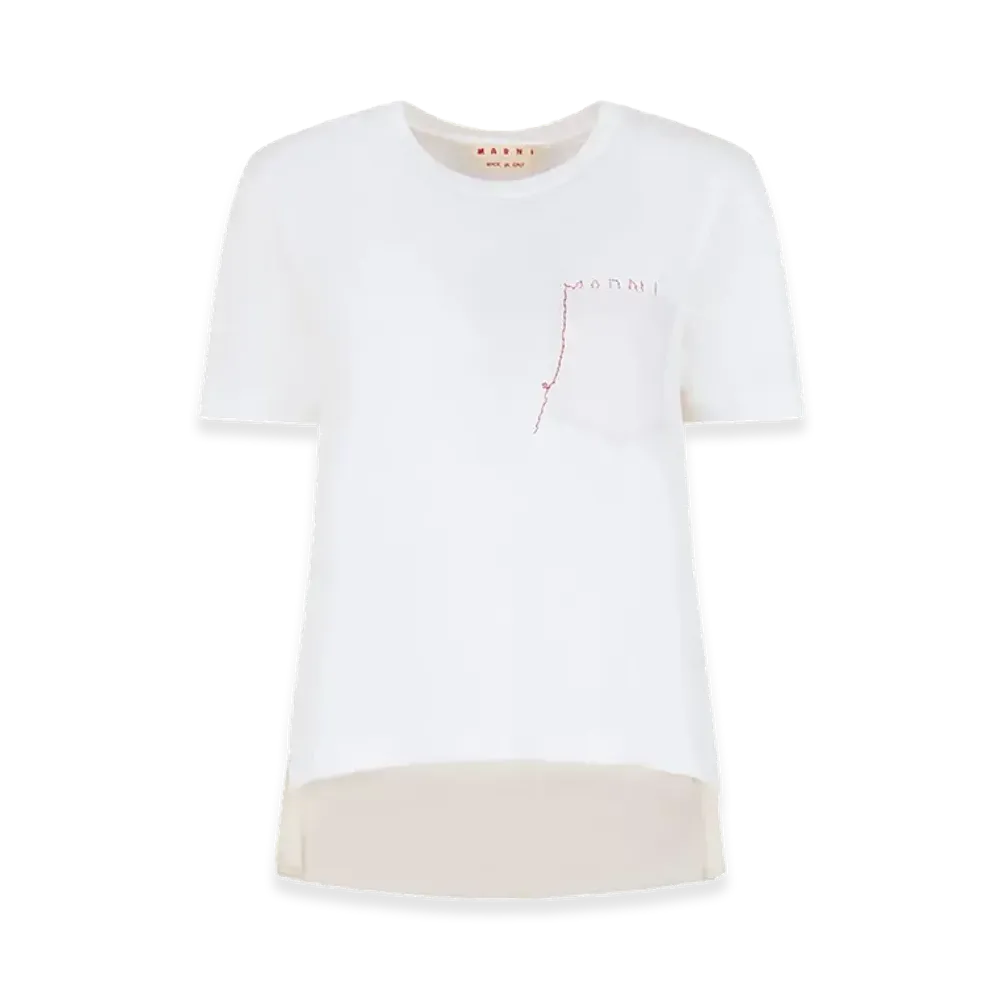 MARNI Women's Cotton T-Shirt with Embroidered MARNI Logo "White"