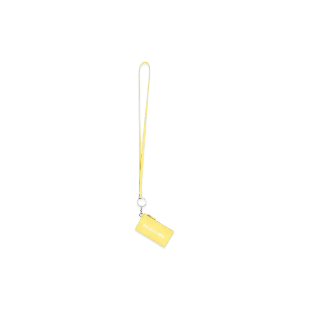 BALENCIAGA Cash Card Case On Keyring In Grained Calfskin "Yellow"