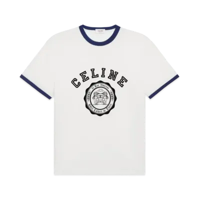 CELINE Men's Blason Loose T-Shirt in Cotton Jersey "Offwhite/Ocean/Black"