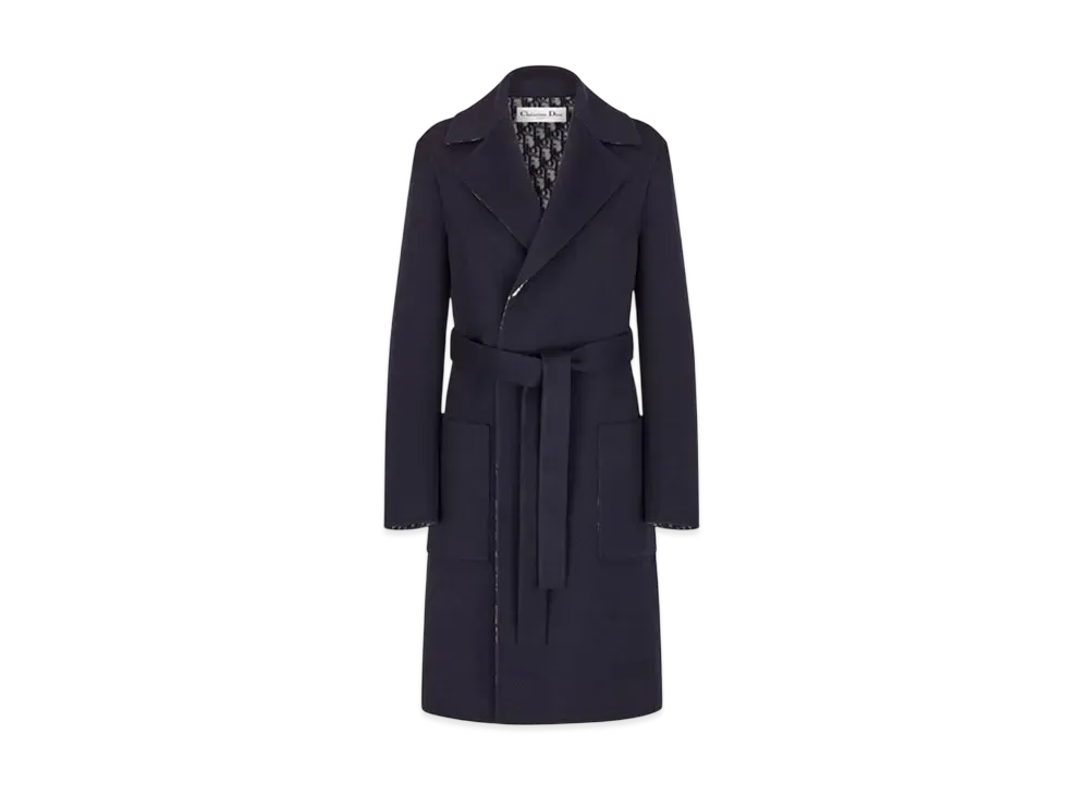 Dior Coat with Belt Double-Sided Virgin Wool "Blue"