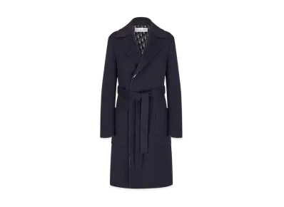 Dior Coat with Belt Double-Sided Virgin Wool "Blue"