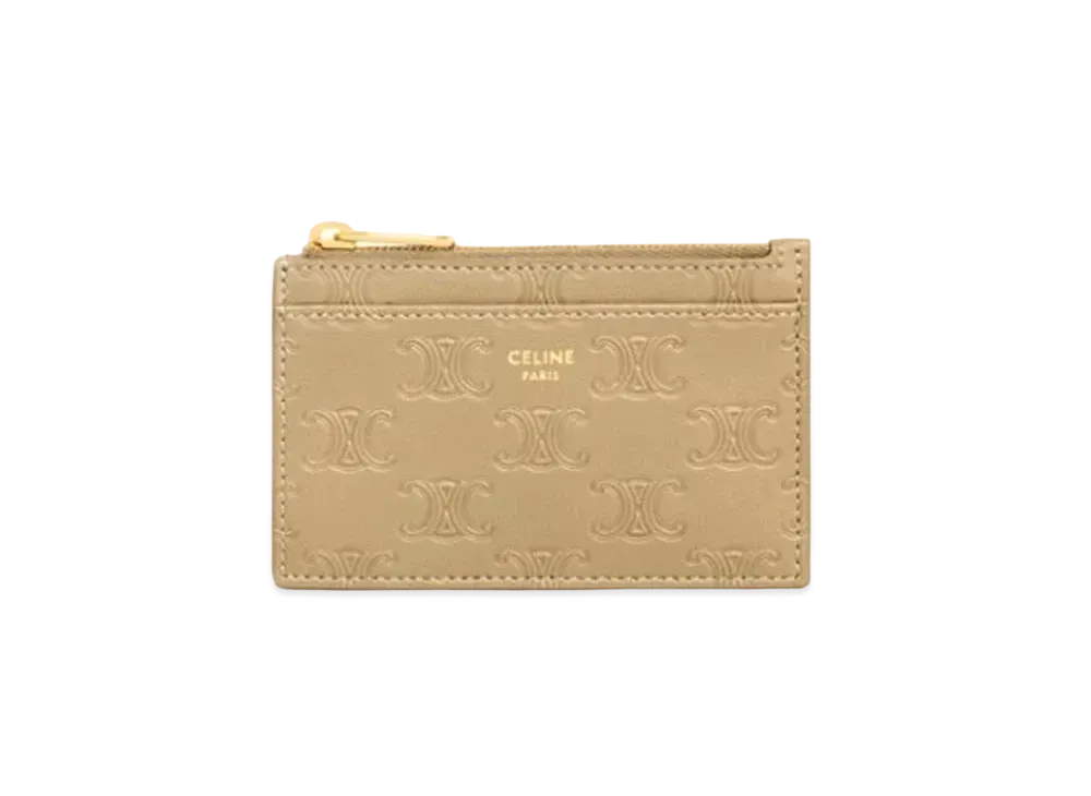CELINE Zipped Card Holder In Triomphe Embossed Smooth Calfskin "Olive"