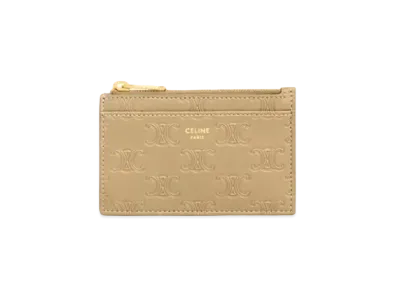 CELINE Zipped Card Holder In Triomphe Embossed Smooth Calfskin "Olive"