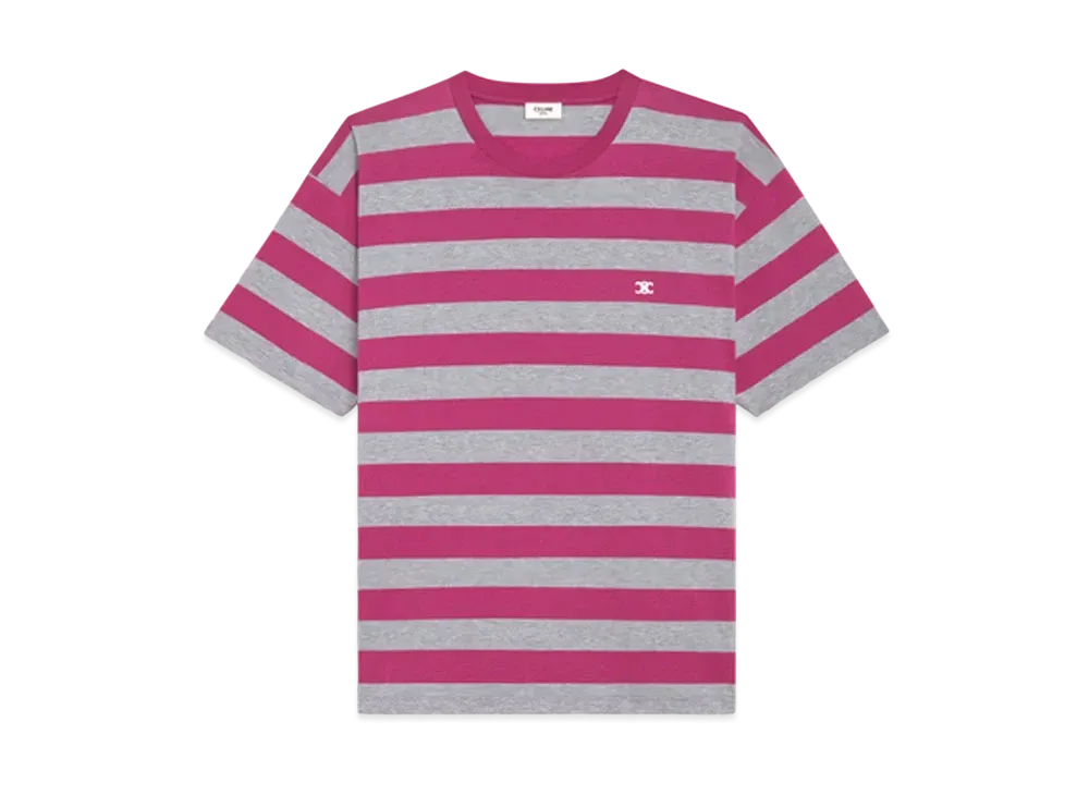 CELINE Loose Striped T-Shirt / Cotton "Fuchsia/Gray"