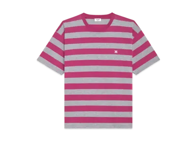CELINE Loose Striped T-Shirt / Cotton "Fuchsia/Gray"