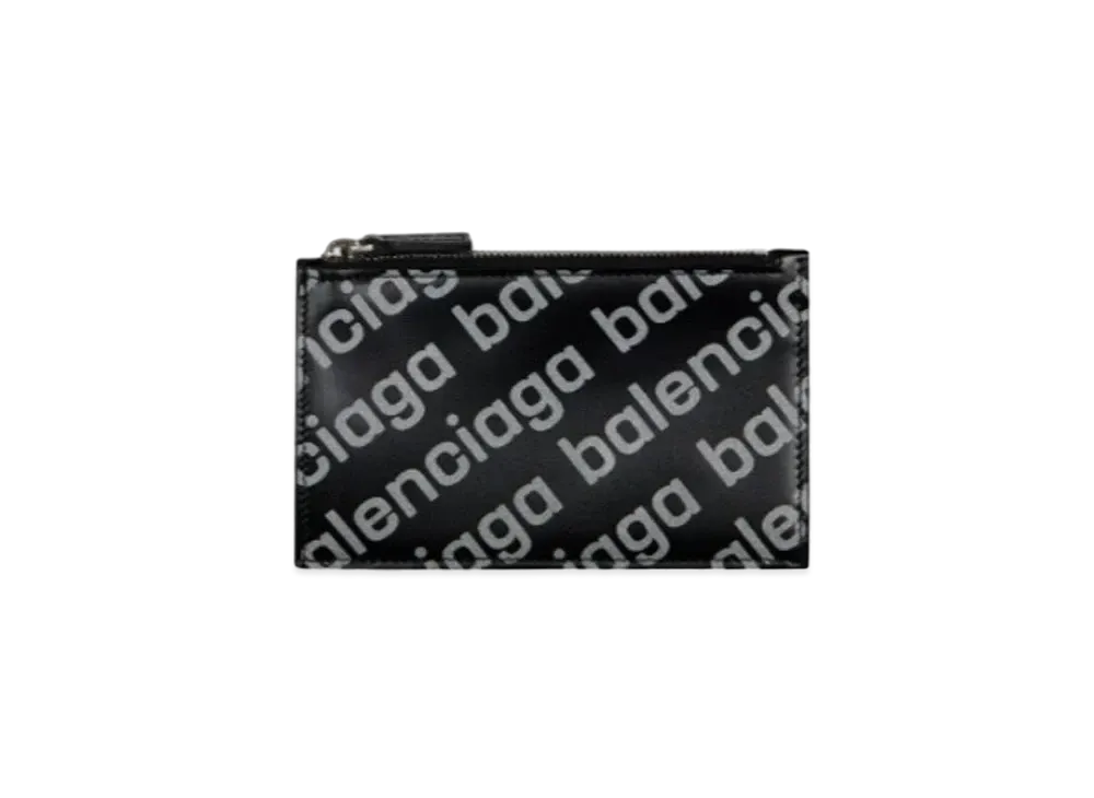 BALENCIAGA Cash Large Long Coin and Card Holder Reflective Printed Shiny Smooth Calfskin "Black"