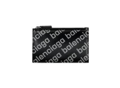 BALENCIAGA Cash Large Long Coin and Card Holder Reflective Printed Shiny Smooth Calfskin "Black"