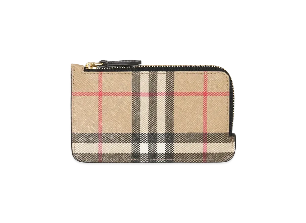 Burberry Vintage Check & Leather Zip Card Case "Archive Beige/Tongue"