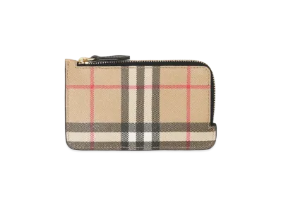 Burberry Vintage Check & Leather Zip Card Case "Archive Beige/Tongue"