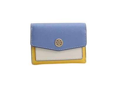 Tory Burch Robinson Color Block Flap Mini Wallet "Blue/Gold"