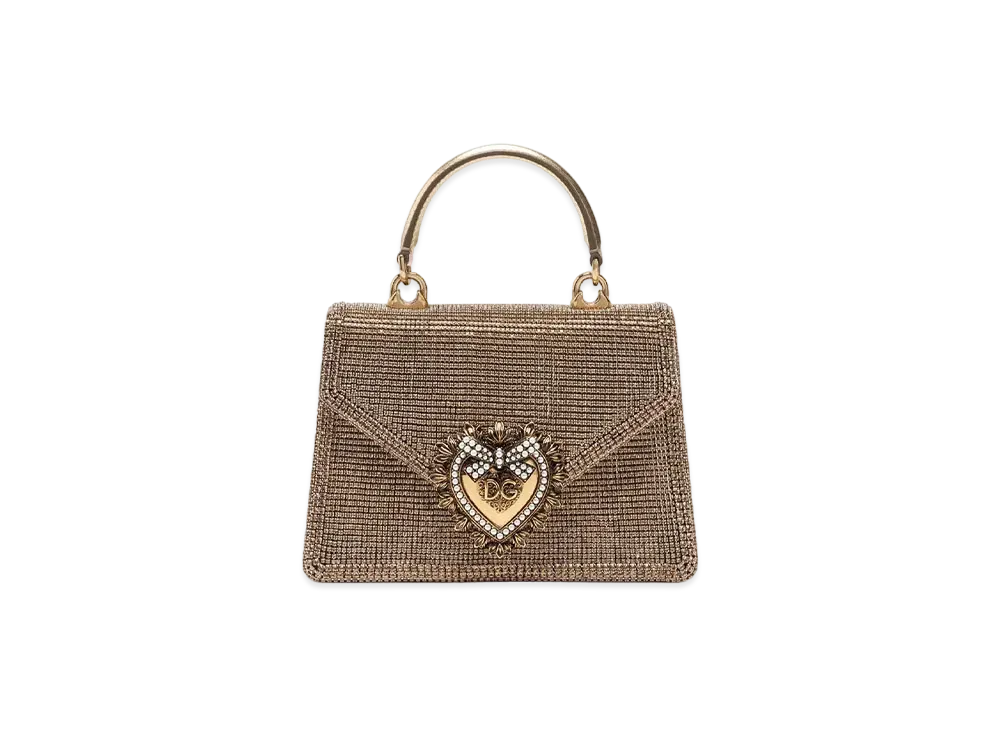 Dolce&Gabbana Devotion Bag Small Rhinestone Chain "Gold"