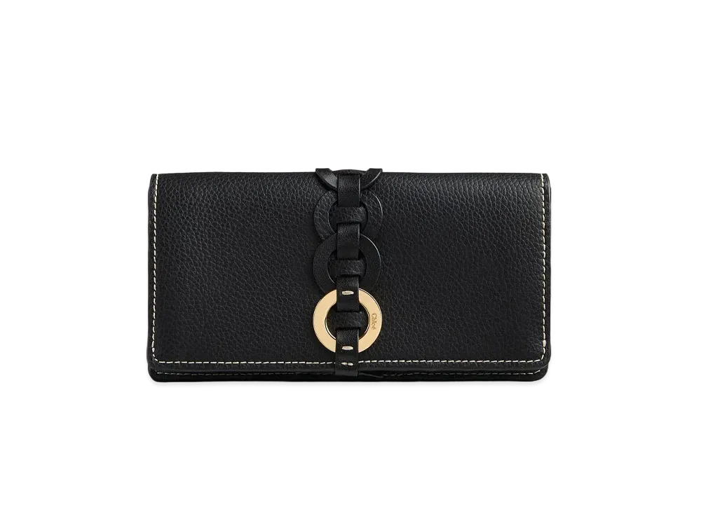 Chloe Darryl Long Wallet With Flap In Grained & Shiny Calfskin "Black"