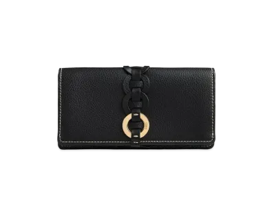 Chloe Darryl Long Wallet With Flap In Grained & Shiny Calfskin "Black"