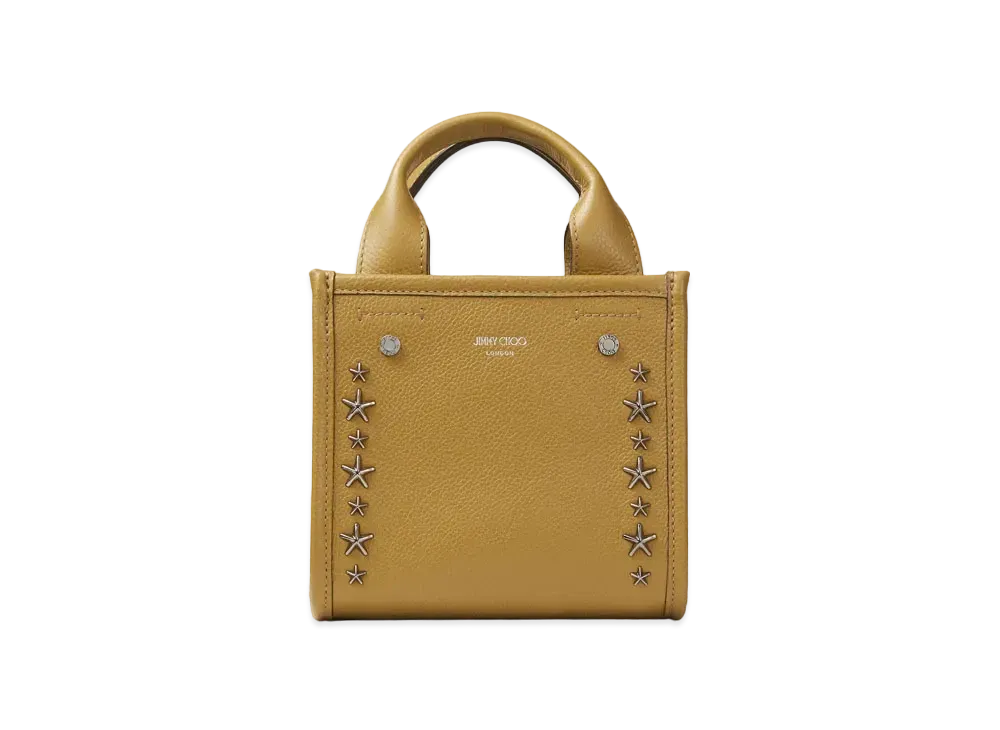 JIMMY CHOO SHOPPER TOTE/S Soft Grainy Calf Leather Tote Bag With Gunmetal Star Studs "Camel"