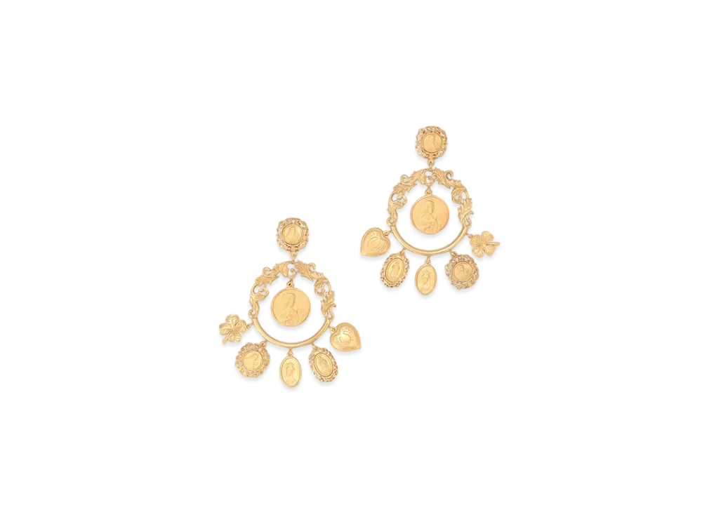 Dolce&Gabbana Drop Hoop Earrings With Decorative Details "Gold"