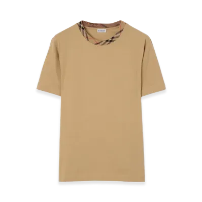 Burberry Check Trim Cotton Tee "Flax Beige"