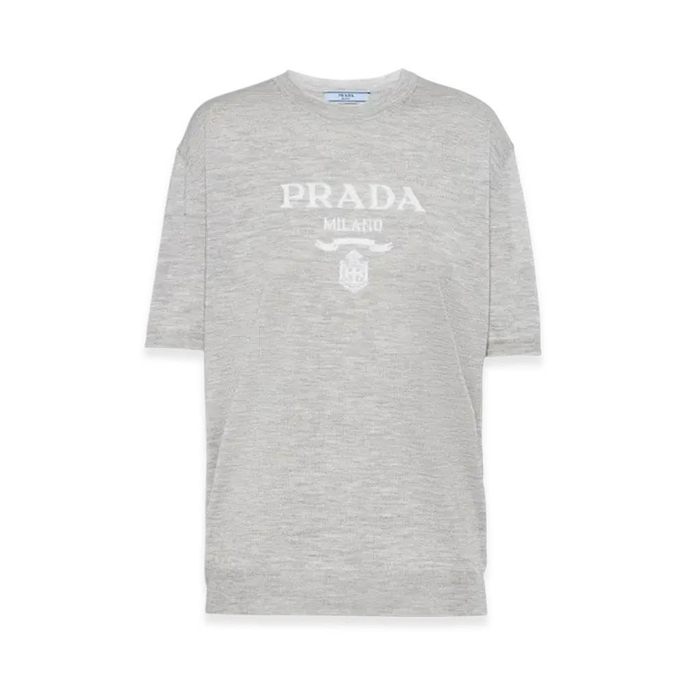 PRADA Women's Cashmere Crewneck Sweater "Marble Gray"