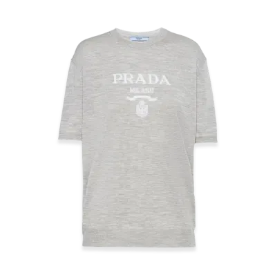 PRADA Women's Cashmere Crewneck Sweater "Marble Gray"