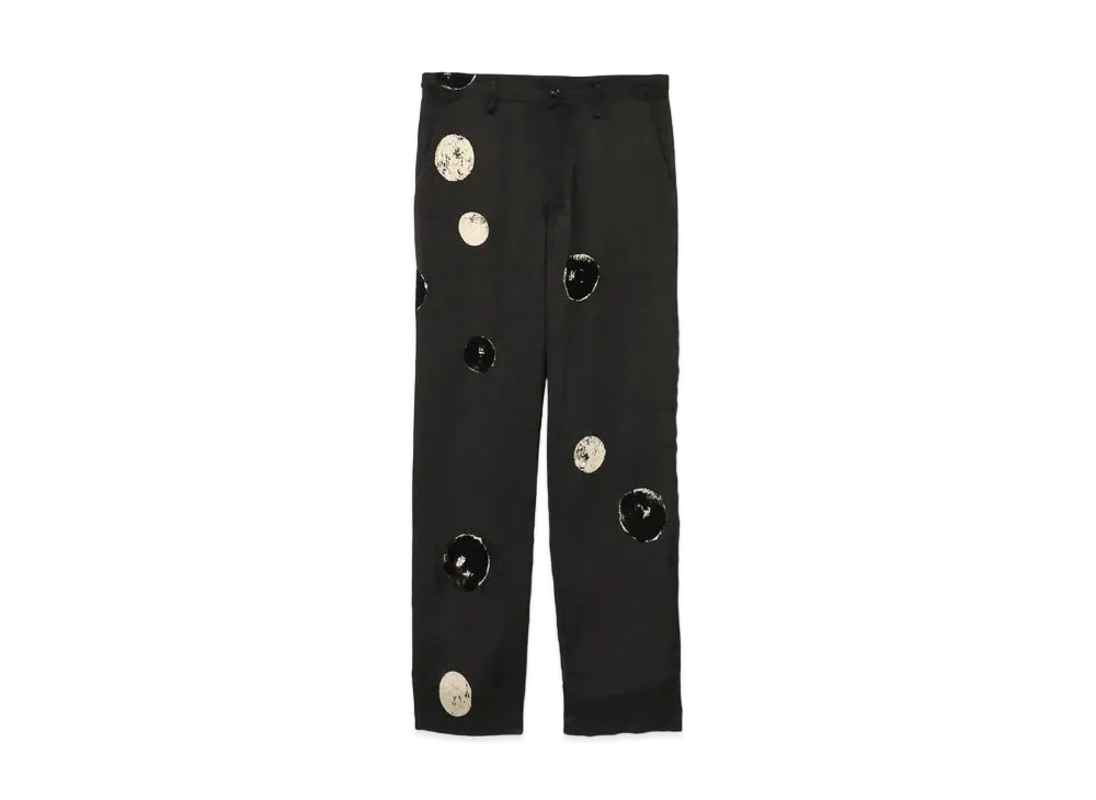 Yohji Yamamoto Y's LES ARTS GRAPHIQUES Cu/SATIN DOT BLEACH+FLOCKING SLIM TAPERED PANTS "Black"