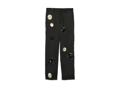 Yohji Yamamoto Y's LES ARTS GRAPHIQUES Cu/SATIN DOT BLEACH+FLOCKING SLIM TAPERED PANTS "Black"