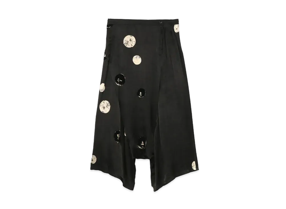 Yohji Yamamoto Y's LES ARTS GRAPHIQUES Cu/SATIN DOT BLEACH+FLOCKING WASIT STRING SAROUEL PANTS "Black"