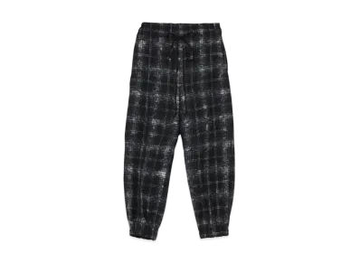 Yohji Yamamoto Y's CARDED WOOL CHECK UNEVEN PRINT WAIST HEM BAND PANTS "Black"