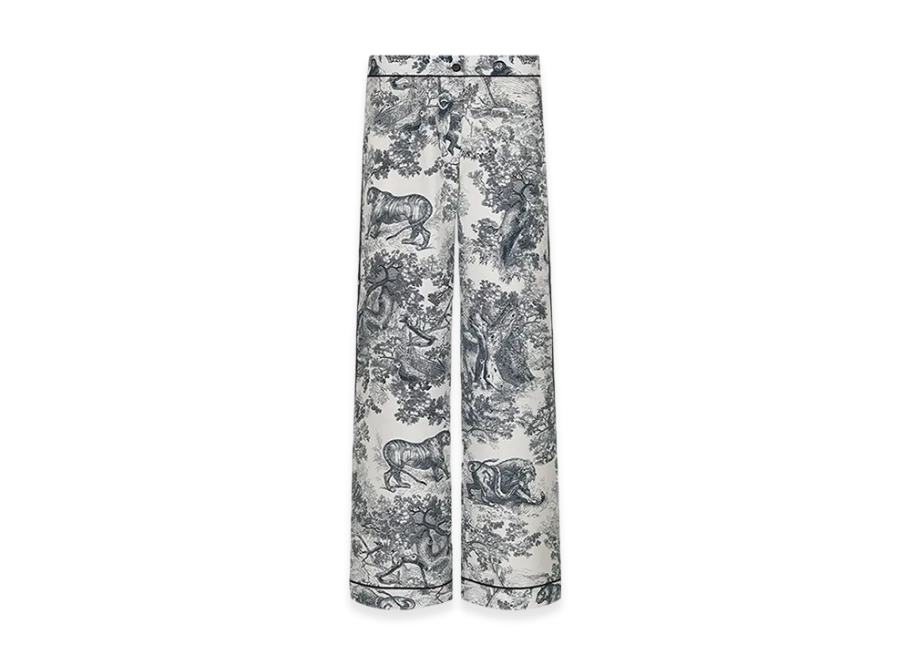 Dior Women's Chez Moi Pants Silk Twill Motif "White/Navy Blue"