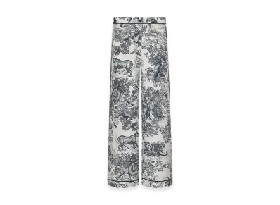 Dior Women's Chez Moi Pants Silk Twill Motif "White/Navy Blue"