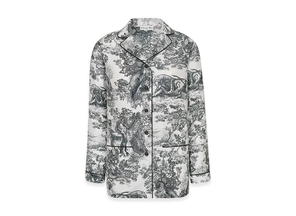 Dior Women's Chez Moi Shirt Silk Twill "White/Navy Blue"