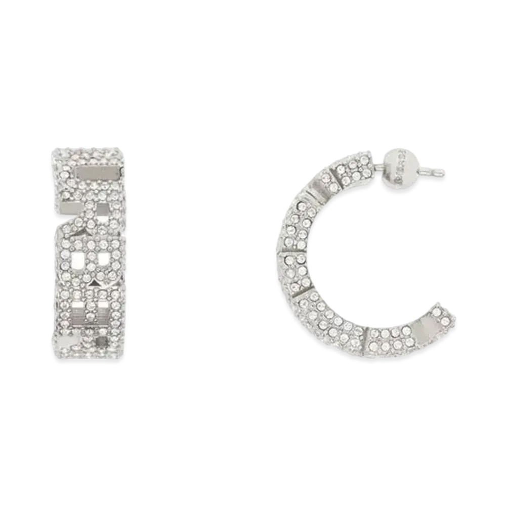 Burberry Crystal Detail Palladium-Plated Logo Hoop Earrings "Palladio/Crystal"