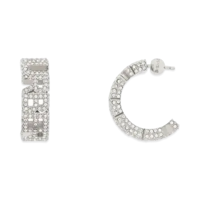 Burberry Crystal Detail Palladium-Plated Logo Hoop Earrings "Palladio/Crystal"