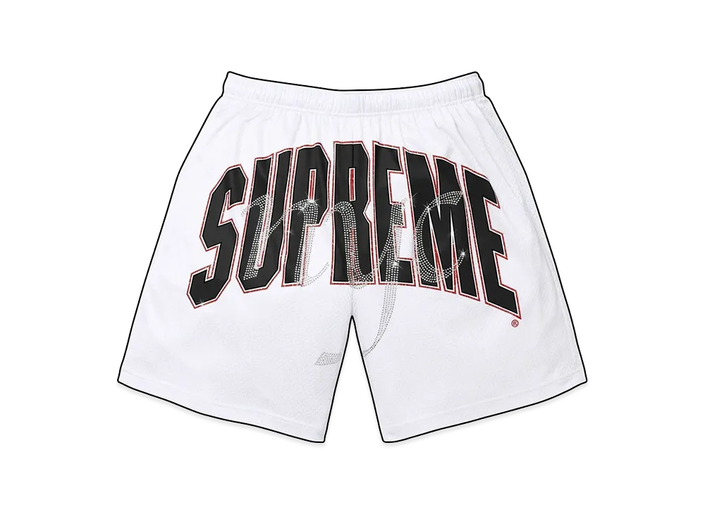 Supreme Rhinestone Mesh Short "White"
