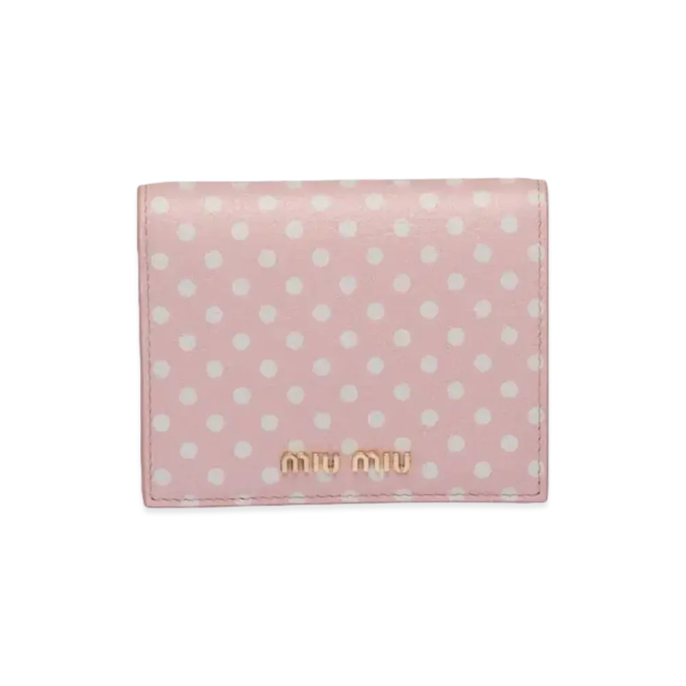 MIU MIU Print Madras Leather Wallet "Gem/White"