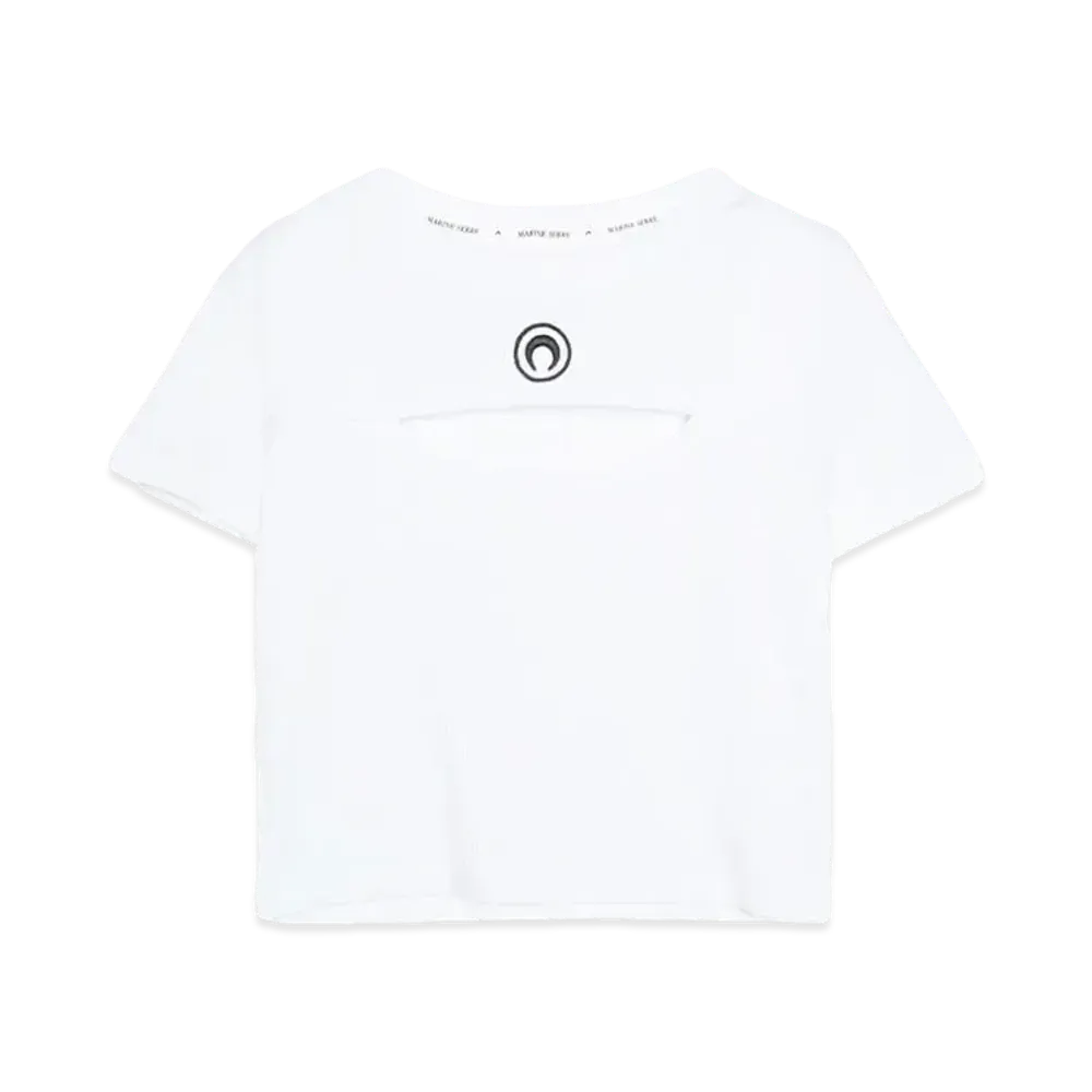 Marine serre MOON LOGO RIBBED JERSEY CUT-OUT T-SHIRT "WHITE"