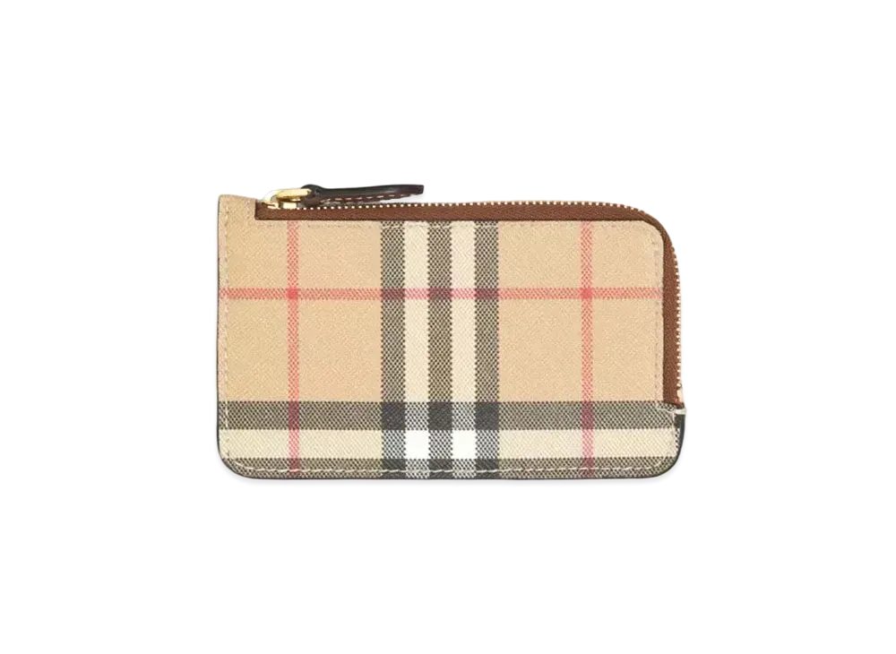 Burberry Vintage Check & Leather Zip Card Case "Archive Beige/Black"