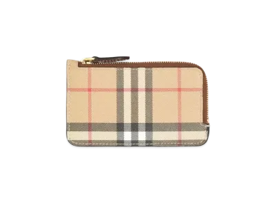 Burberry Vintage Check & Leather Zip Card Case "Archive Beige/Black"