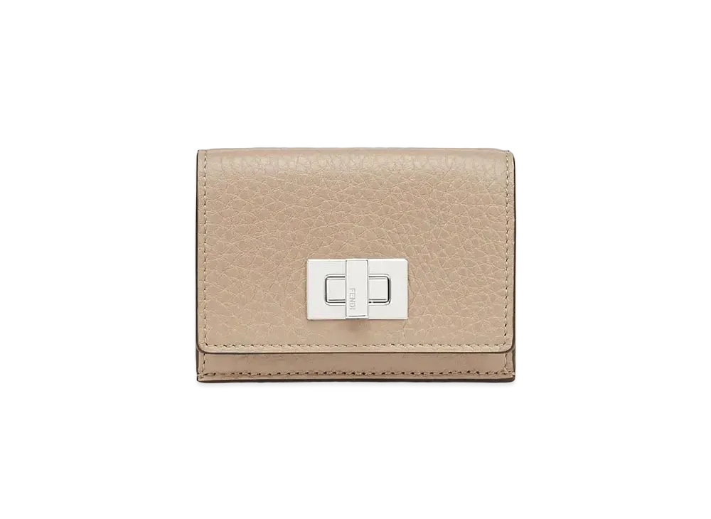 FENDI Peekaboo Micro Trifold Leather Wallet "Beige"