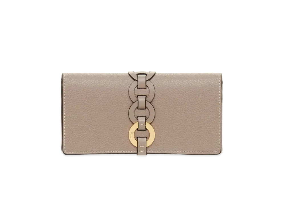 Chloe Darryl Long Wallet With Flap In Grained & Shiny Calfskin "Motty Grey"