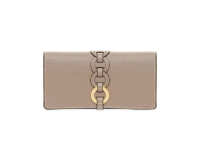 Chloe Darryl Long Wallet With Flap In Grained & Shiny Calfskin "Motty Grey"