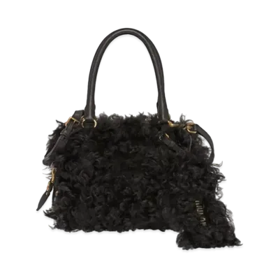 MIU MIU Shearing x Nappa Leather Handbag "Black"