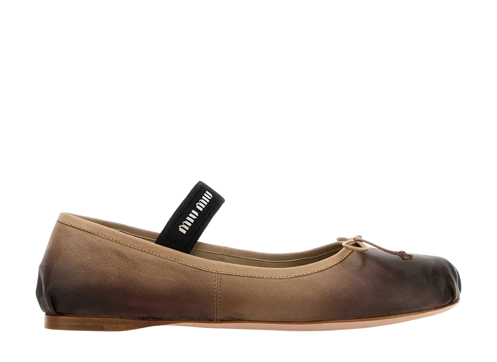 MIU MIU Women's Vintage-Effect Leather Ballerinas "Brown"