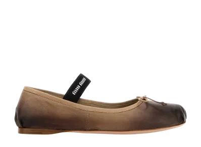 MIU MIU Women's Vintage-Effect Leather Ballerinas "Brown"