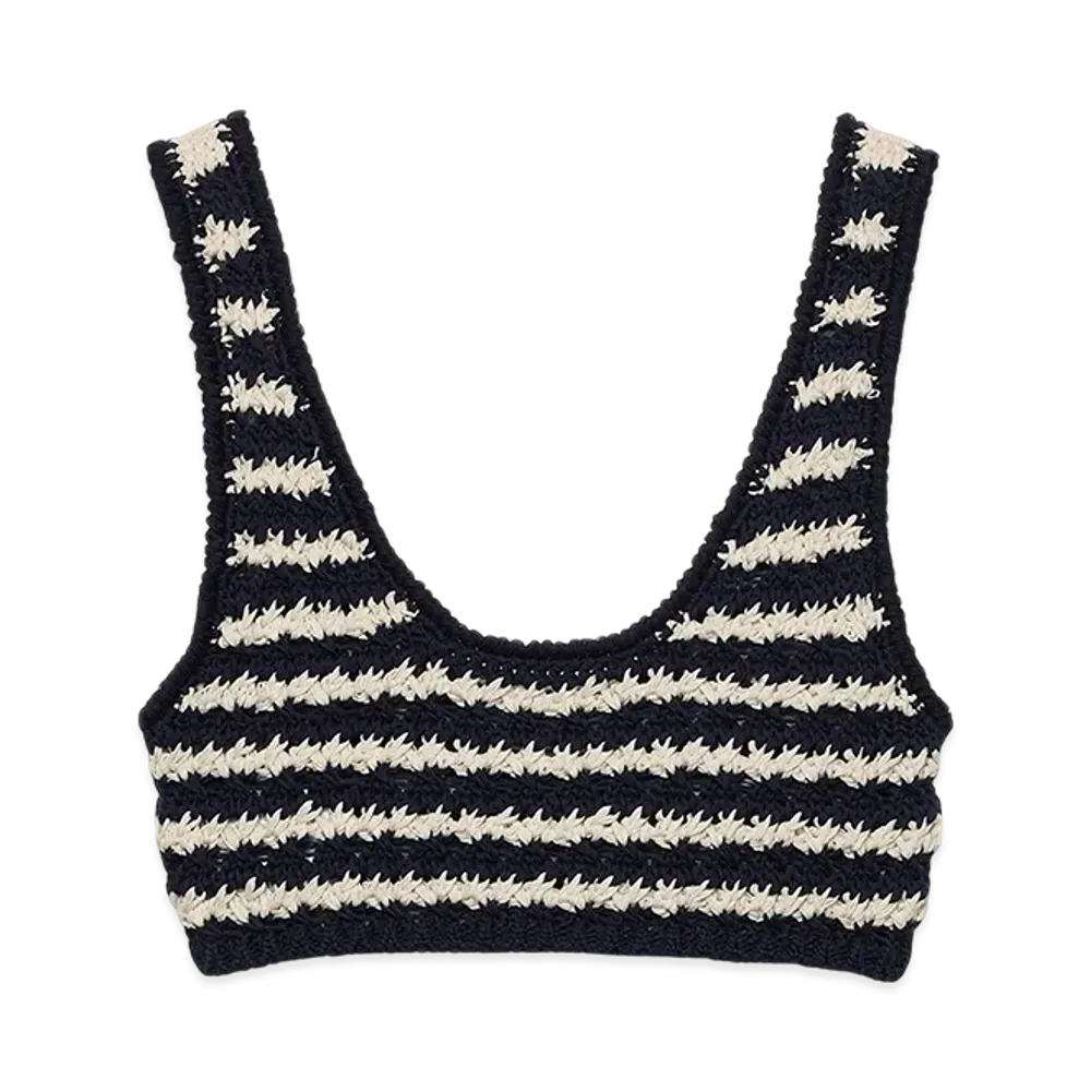 PRADA Women's Cotton Crochet Crop Top "Blue/Beige"