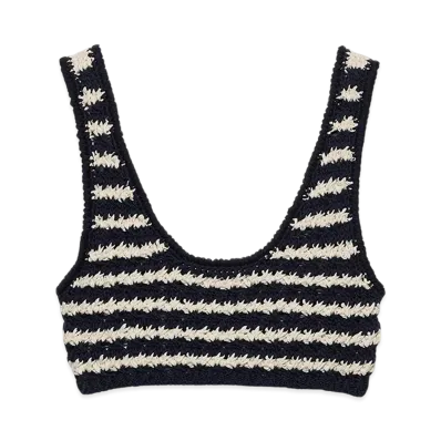PRADA Women's Cotton Crochet Crop Top "Blue/Beige"