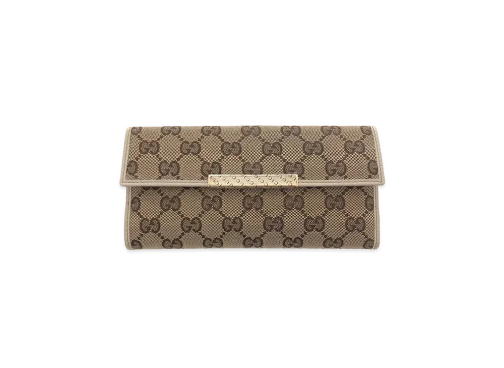 GUCCI W Hook Bifold Long Wallet GG Canvas "Beige"