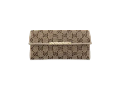 GUCCI W Hook Bifold Long Wallet GG Canvas "Beige"