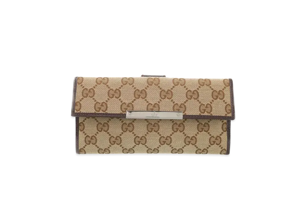 GUCCI W Hook Bifold Long Wallet GG Canvas "Brown"